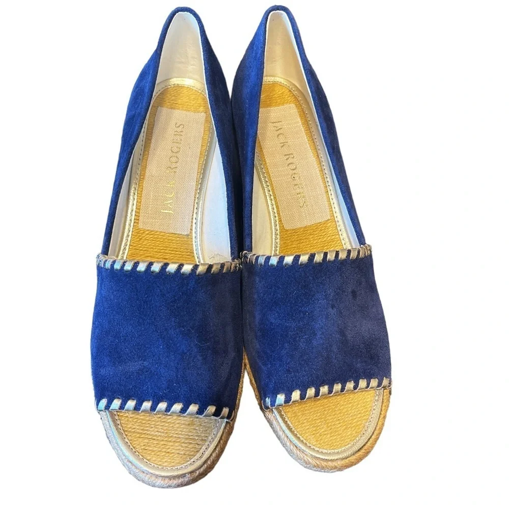 Jack Rogers‎ Blue Palmer Espadrille Wedge Peep toe Summer Resort Shoe Women's 9